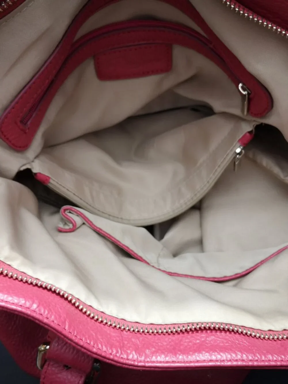 Raisa by Heys Pink Adjustable Strap Pebble Finish Leather Large Tote Bag Lined - Picture 7 of 15